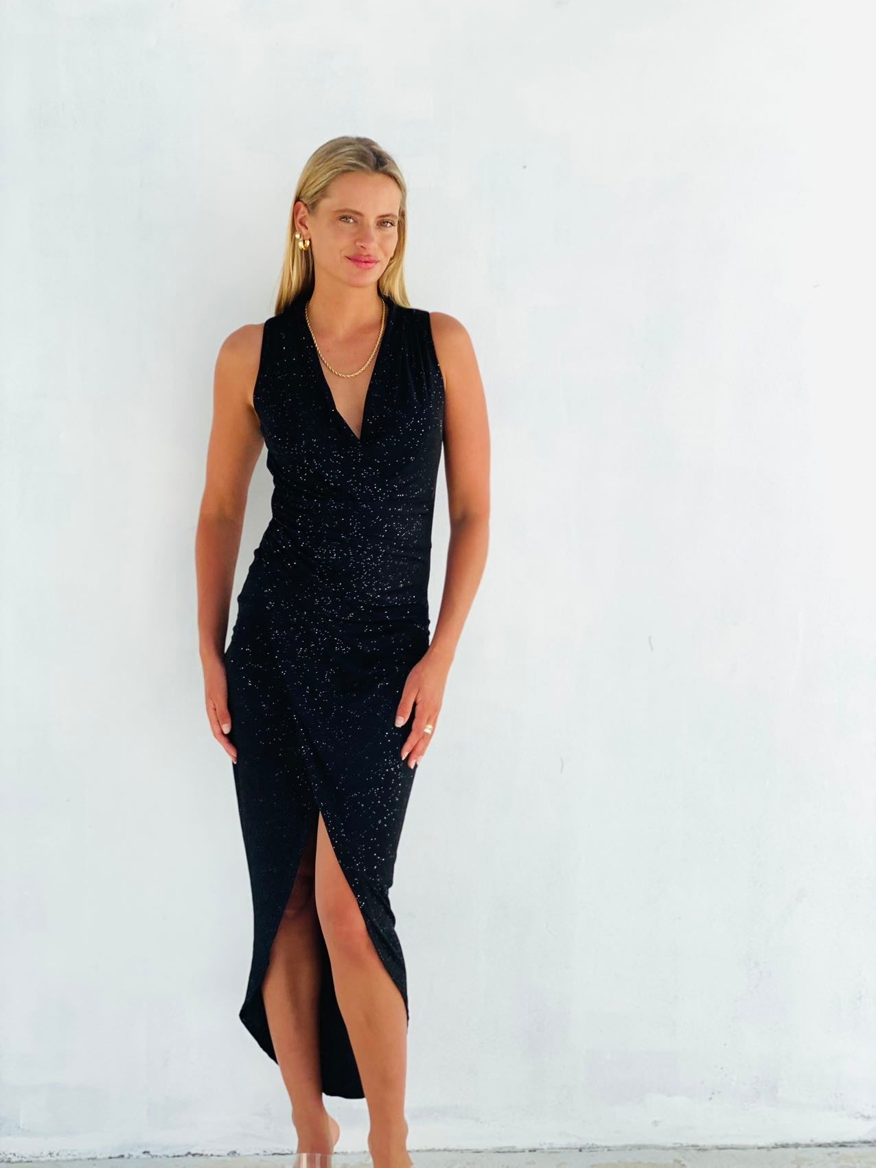RV0460-2SS Black Sleeveless Glittery Dress