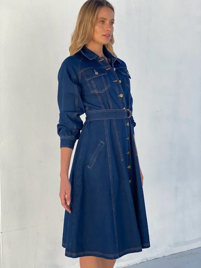 CL110506SS Denim Midi Dress