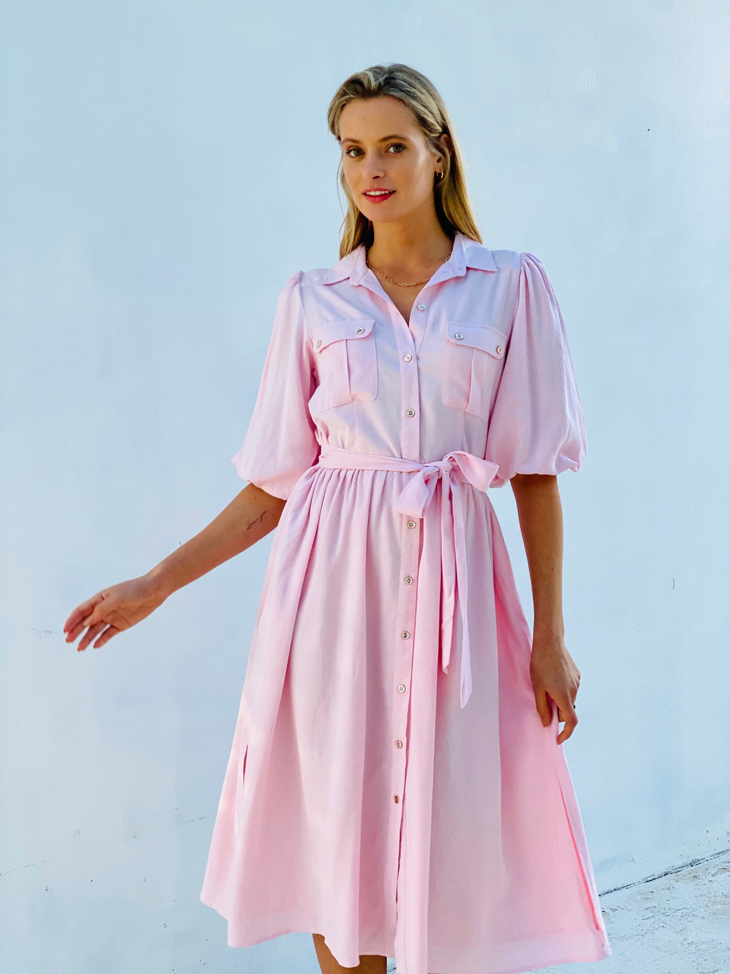 LA0901SS Linen Puff Sleeve Midi Dress (Pack)
