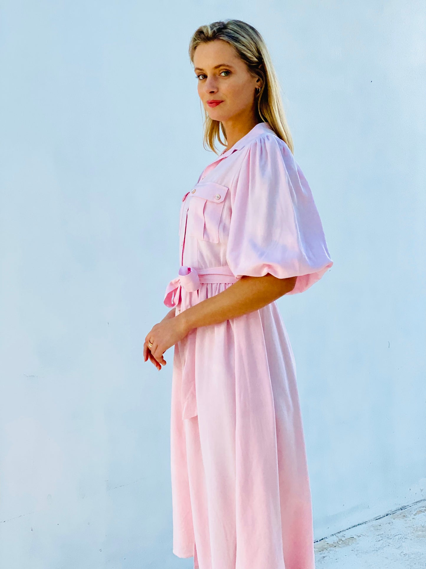 LA0901SS Linen Puff Sleeve Midi Dress (Pack)