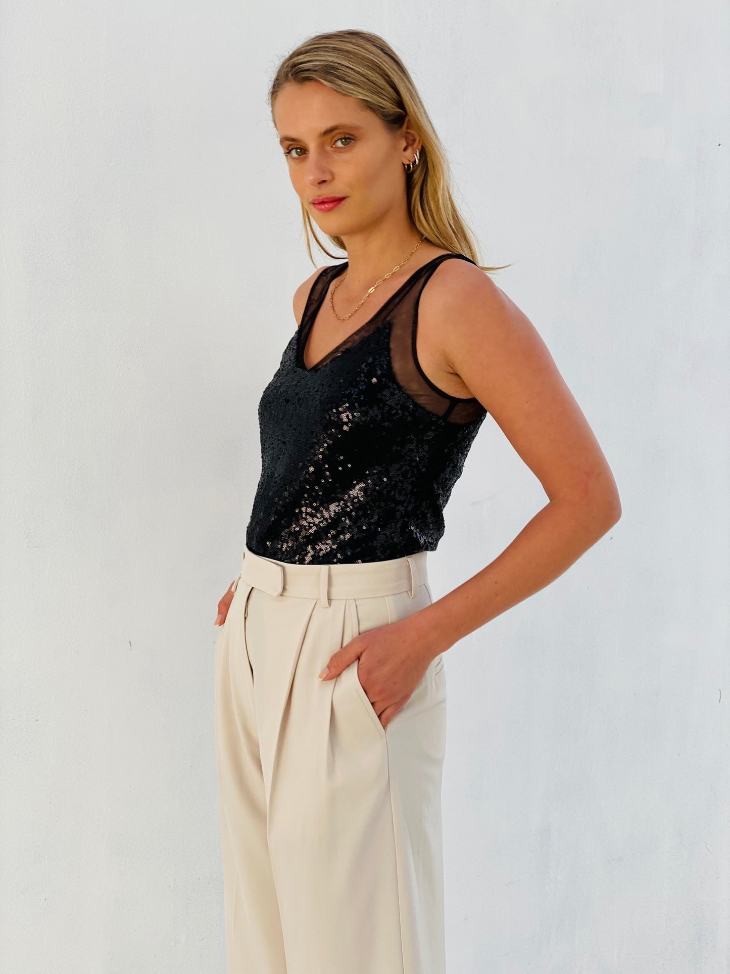 HS31213SS Beaded V-Neck Cami Top