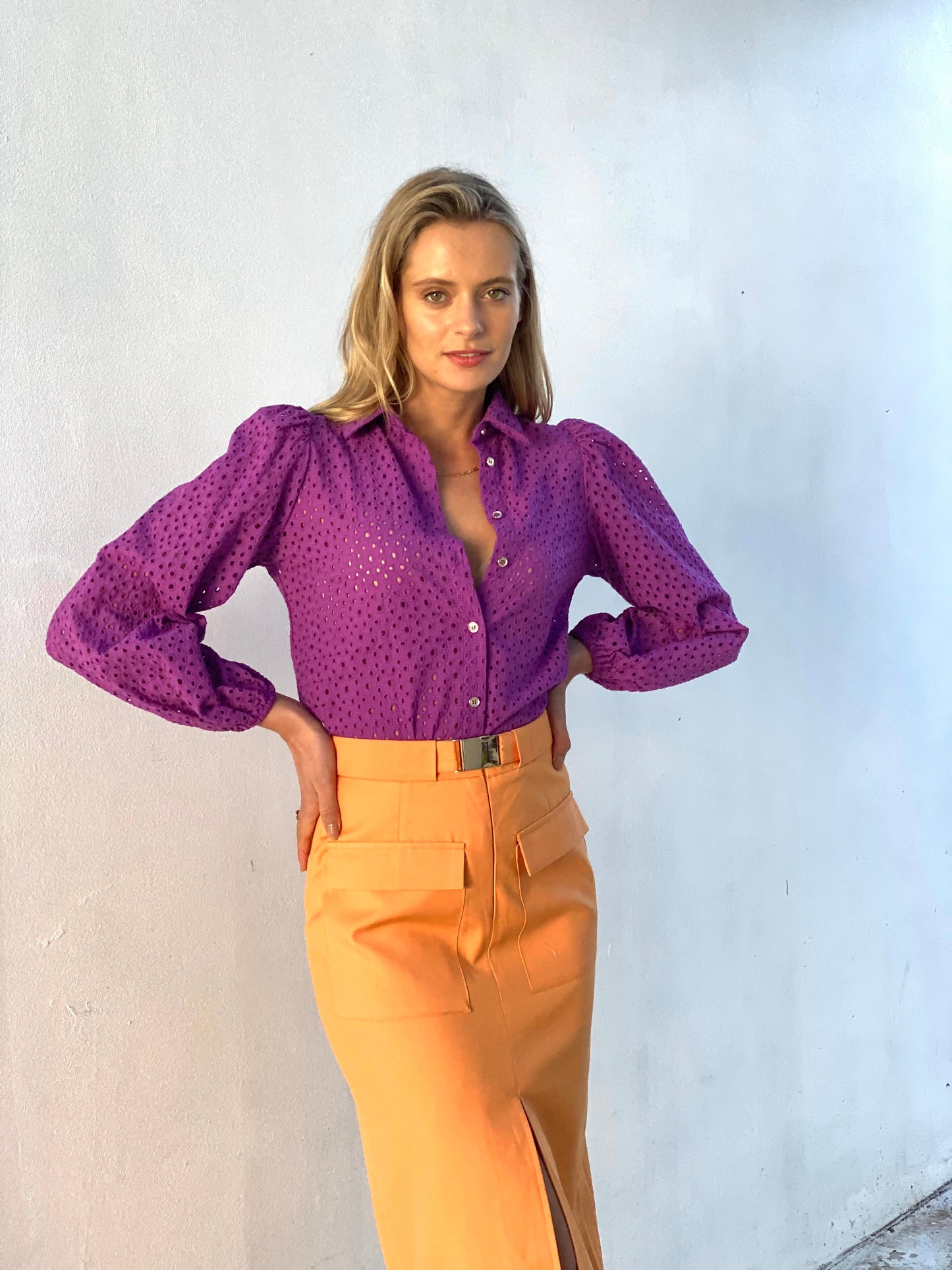 LA1227-2SS Embroidered Button Up Top - More Colours Available