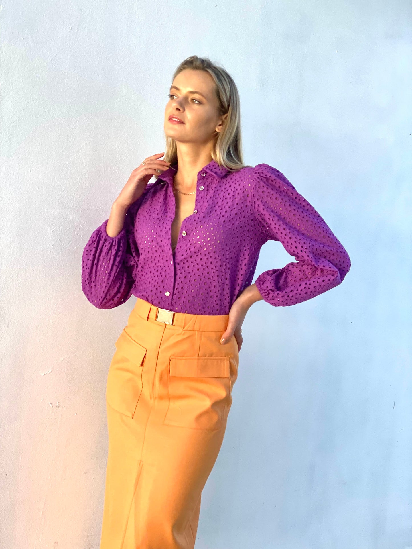 LA1227-2SS Embroidered Button Up Top - More Colours Available
