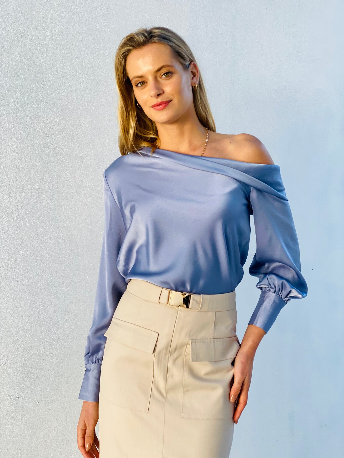 XW20706SS One-Shoulder Satin Top