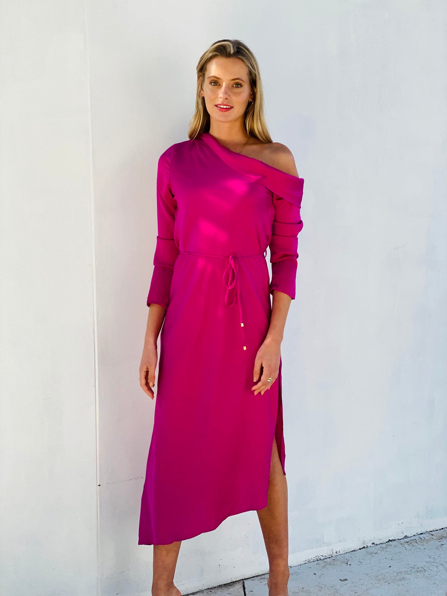 XW20667SS One-Shoulder Satin Dress - More Colours Available