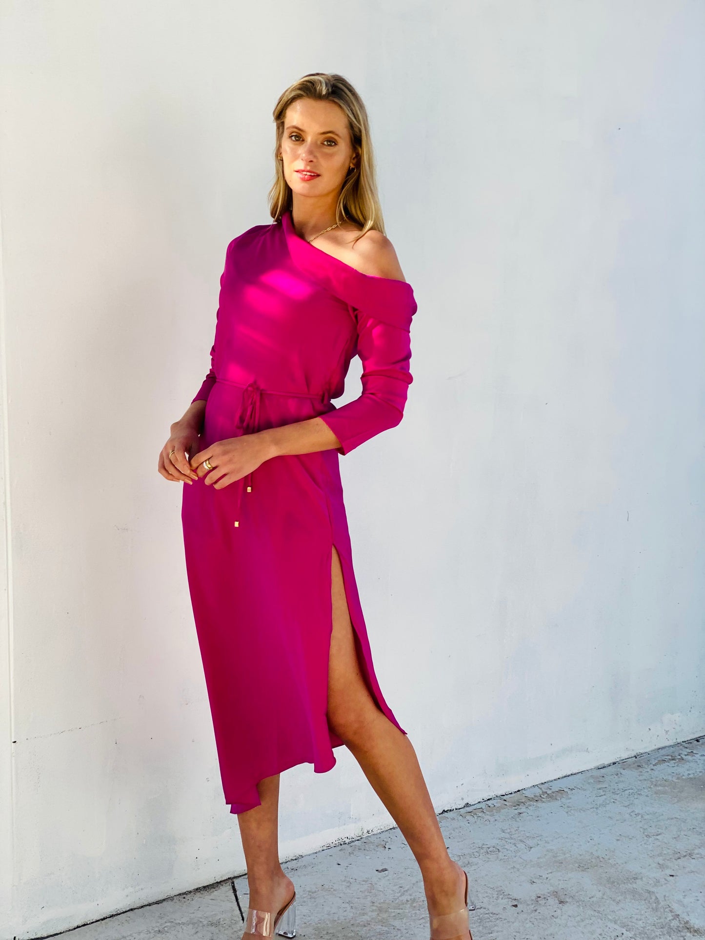 XW20667SS One-Shoulder Satin Dress - More Colours Available