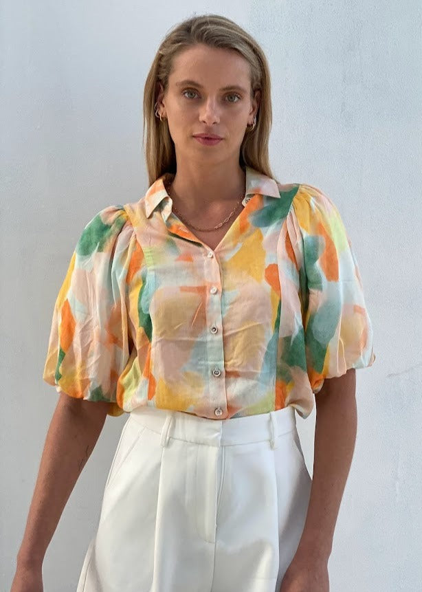 LA1065-5SS Watercolour Bubble Sleeve Top