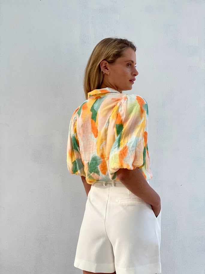 LA1065-5SS Watercolour Bubble Sleeve Top