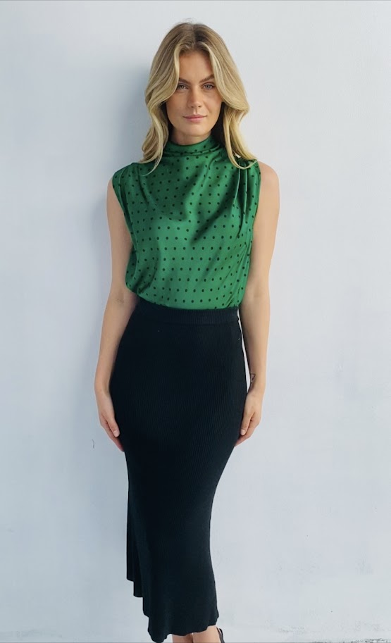 LA1142-3SS Satin Polka Dot Sleeveless Top