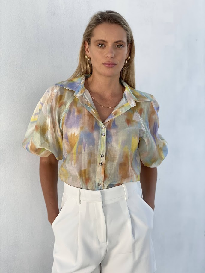 LA1144-7SS Pastel Bubble Sleeve Blouse
