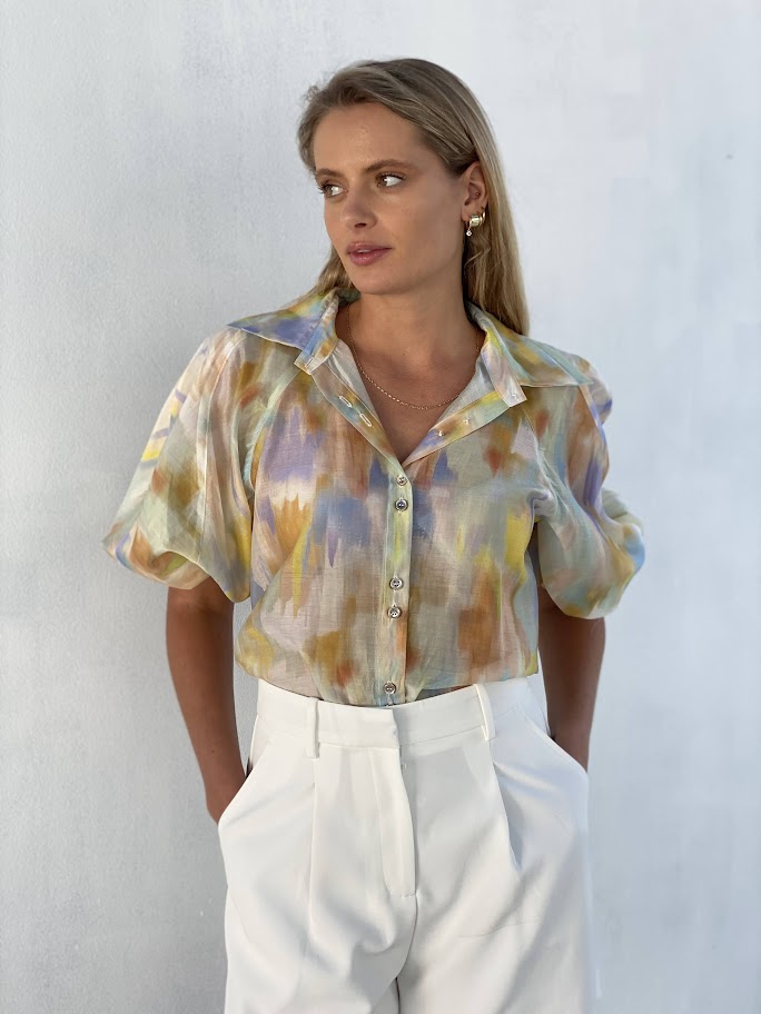 LA1144-7SS Pastel Bubble Sleeve Blouse