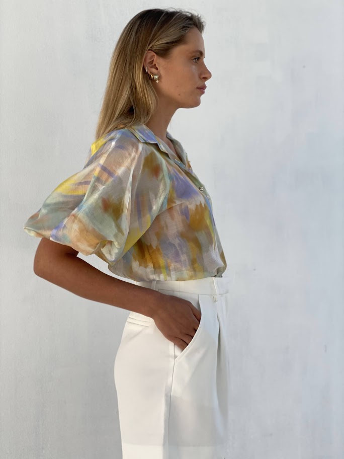 LA1144-7SS Pastel Bubble Sleeve Blouse
