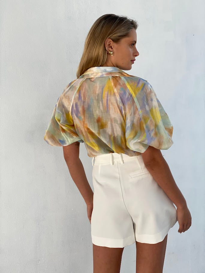 LA1144-7SS Pastel Bubble Sleeve Blouse