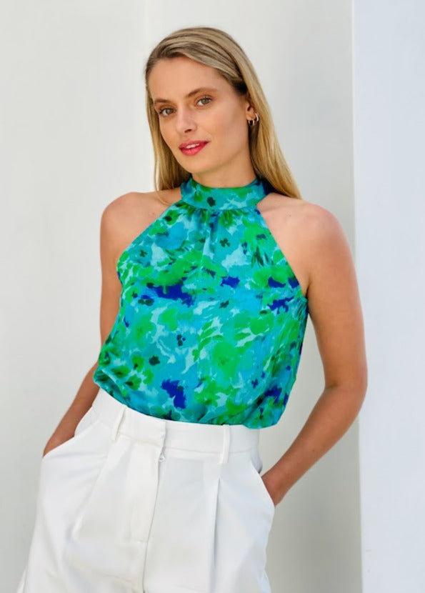 LA1208-3SS Tie Dye Halter-Neck Top