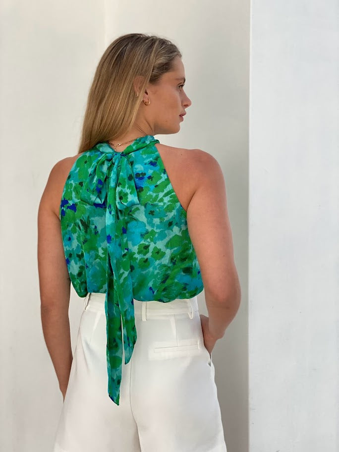 LA1208-3SS Tie Dye Halter-Neck Top