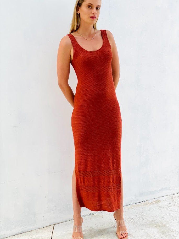LA1242SS Fitted Crochet Maxi Dress