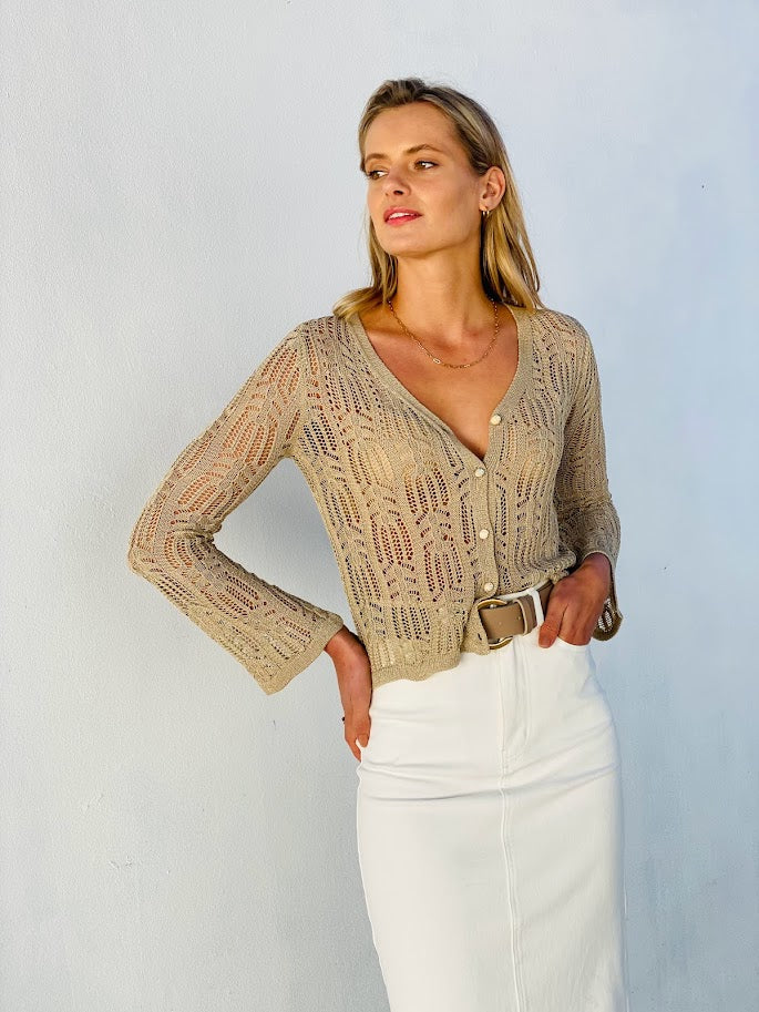 LA1372SS Silver Crochet Knit Cardi