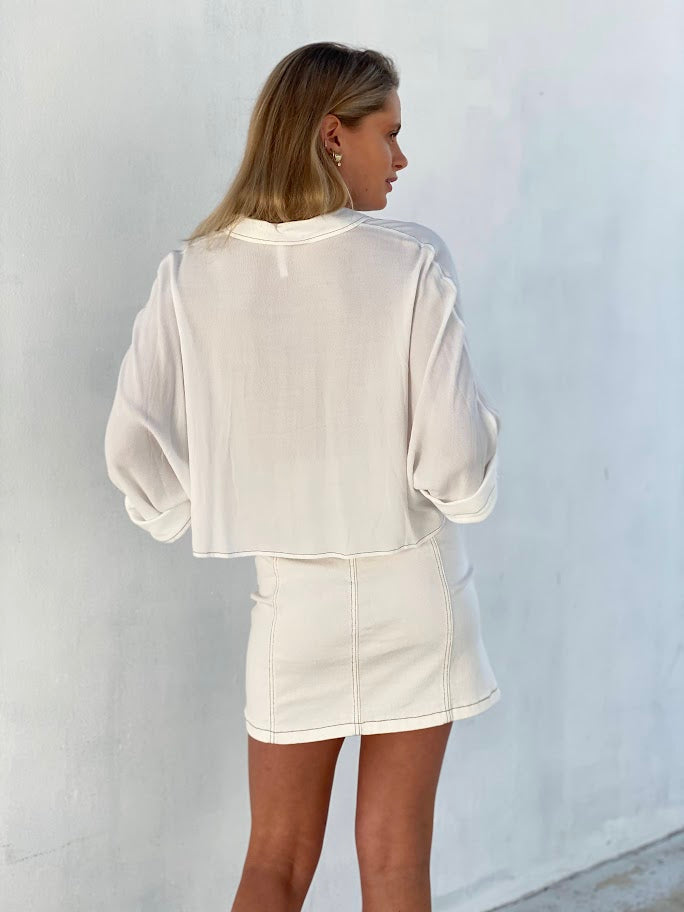 LA1410SS White Cropped Button Up Shirt