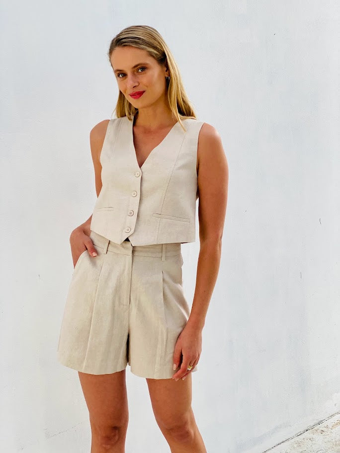 XW20730SS Beige High Waisted Shorts - More Colours Available
