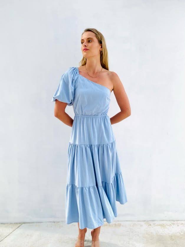 LA1478SS One Shoulder Bubble Sleeve Dress