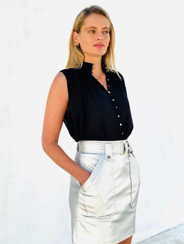 LA1481SS Button Front Sleeveless Blouse
