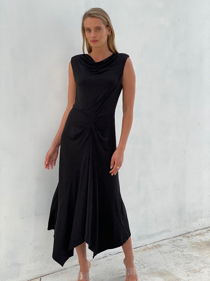 LA1488SS Sleeveless Draped Midi Dress