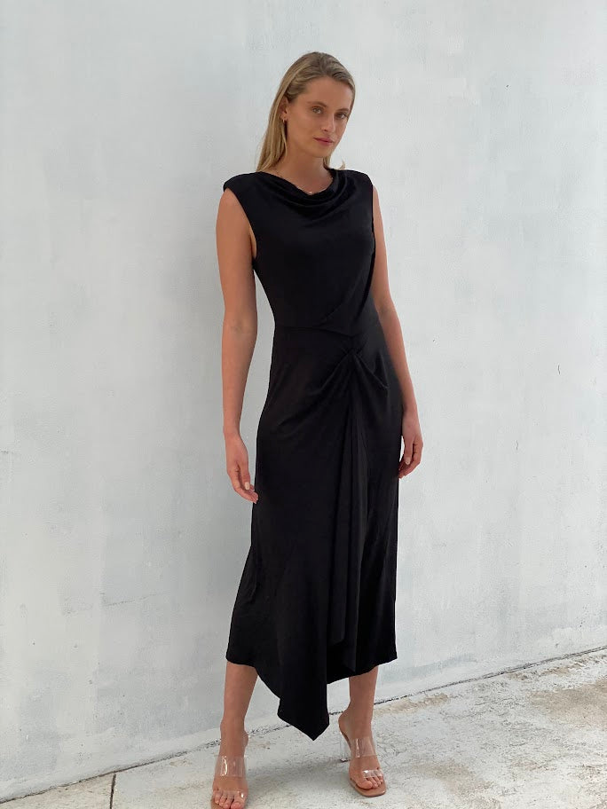 LA1488SS Sleeveless Draped Midi Dress