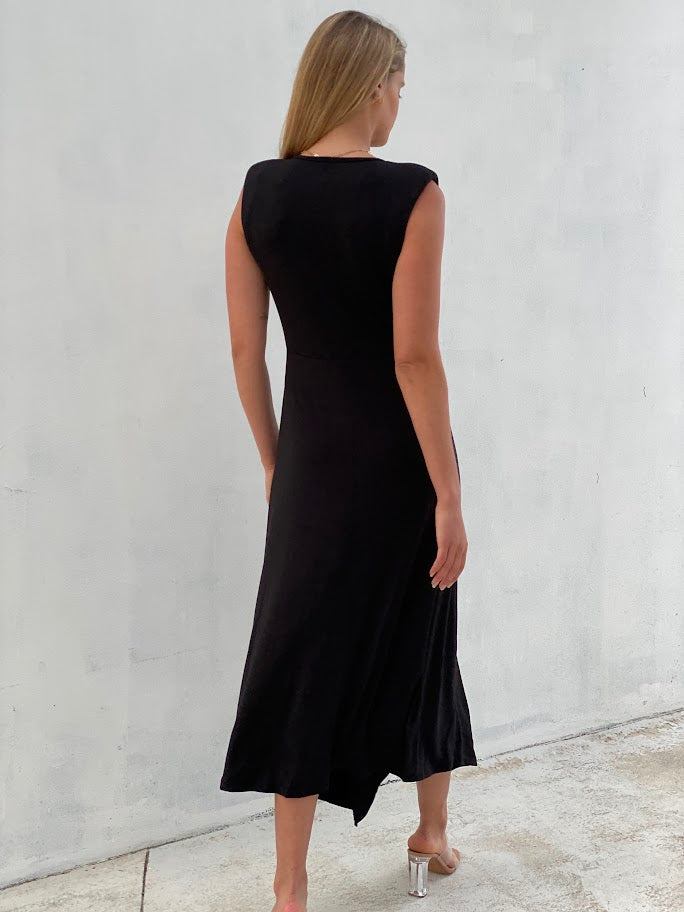 LA1488SS Sleeveless Draped Midi Dress