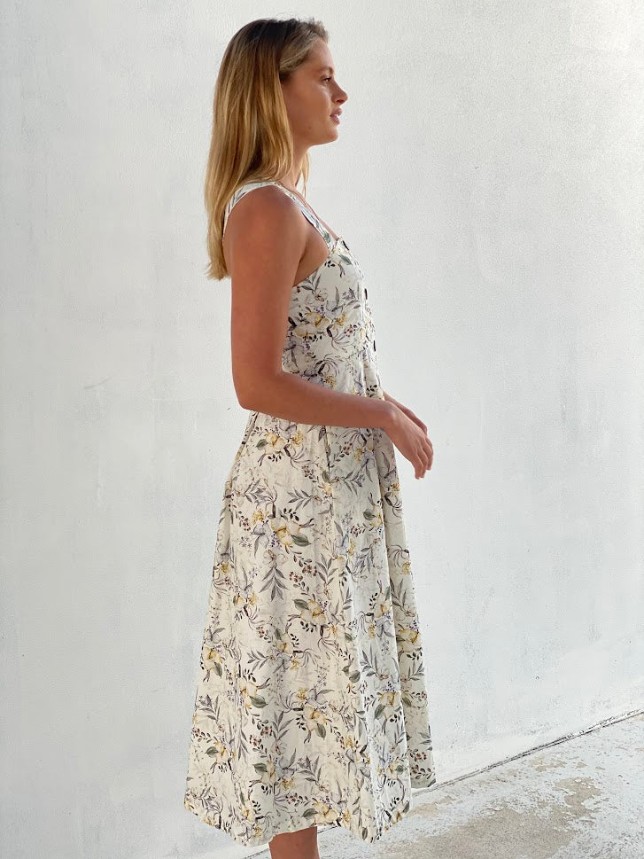 LA1495SS Floral Square Neck Midi Dress
