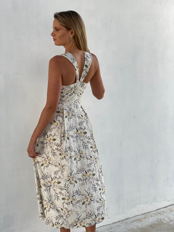 LA1495SS Floral Square Neck Midi Dress