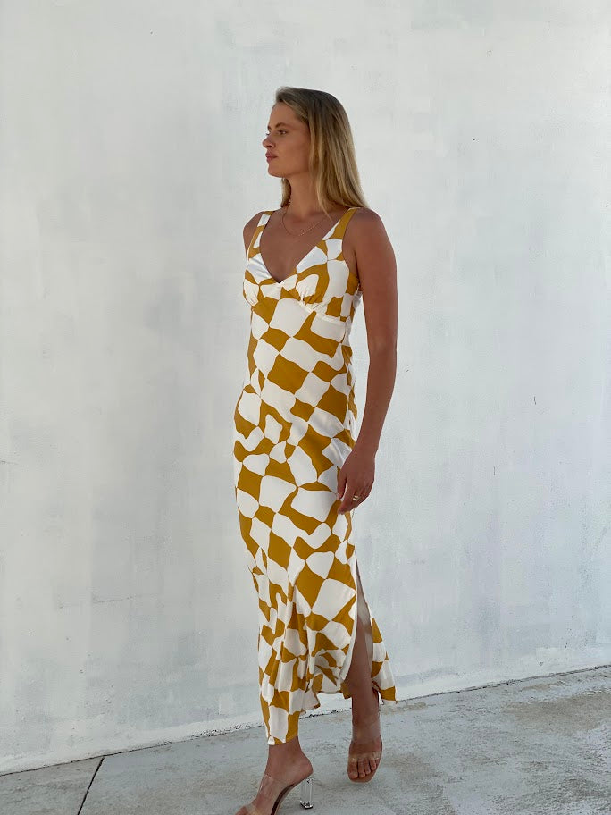 LA1522SS V-Neck Side Split Maxi Dress