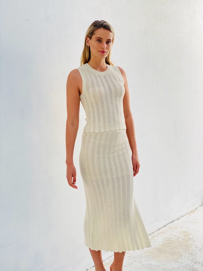 LA1469-1SS Crochet Knit Midi Skirt