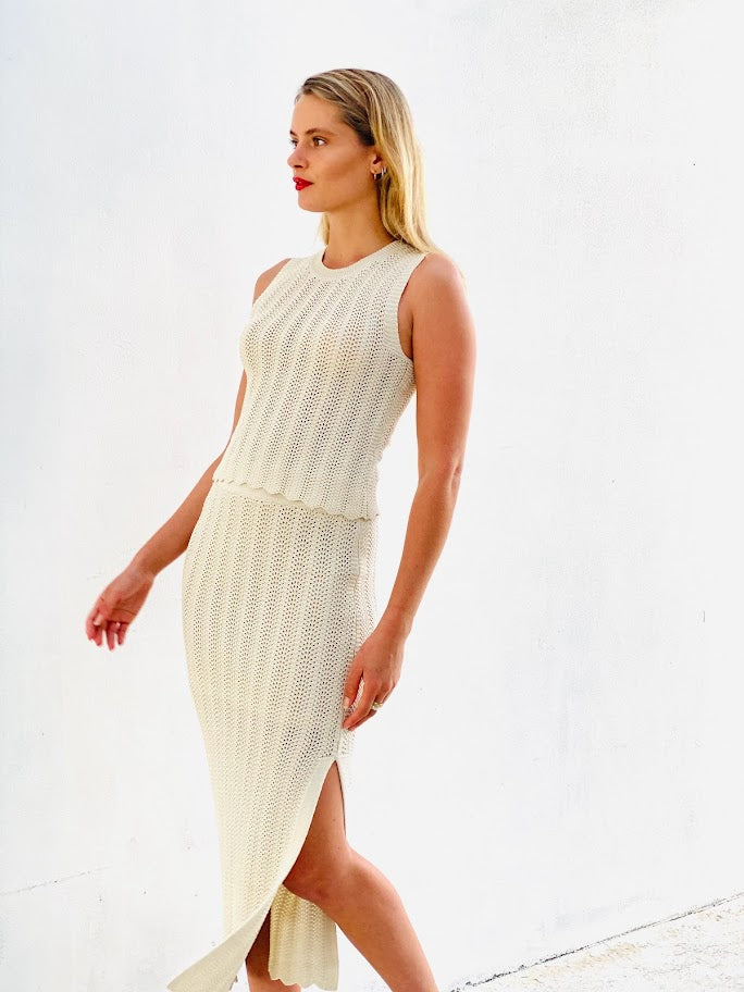 LA1469-1SS Crochet Knit Midi Skirt