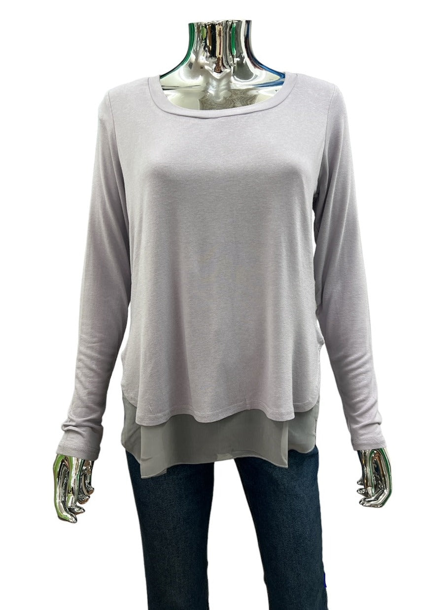 HS13045-1SS Long Sleeve Chiffon Hem Top - SALE $6