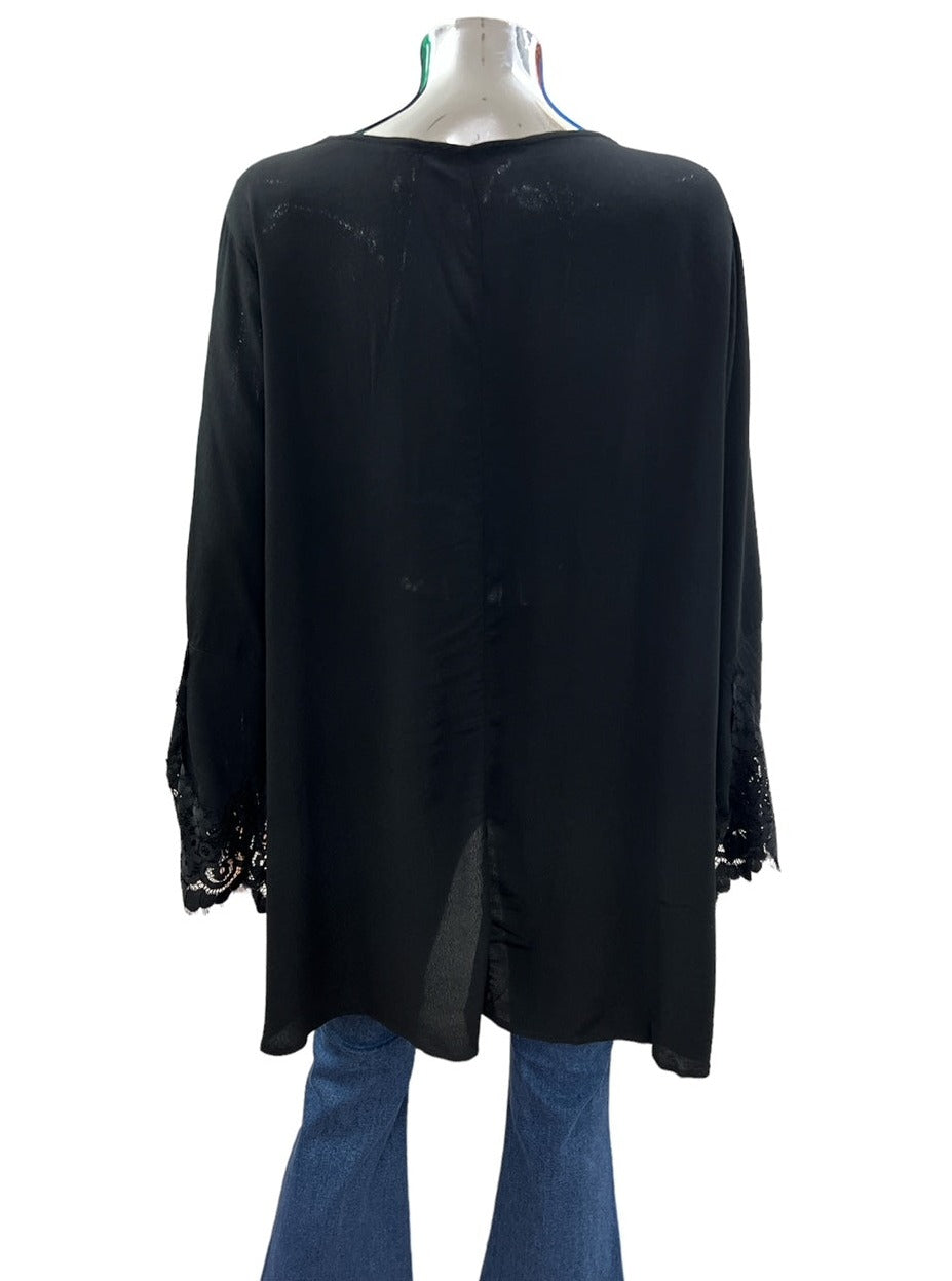XW20227NC Black Lace Sleeve Detail Top - SALE