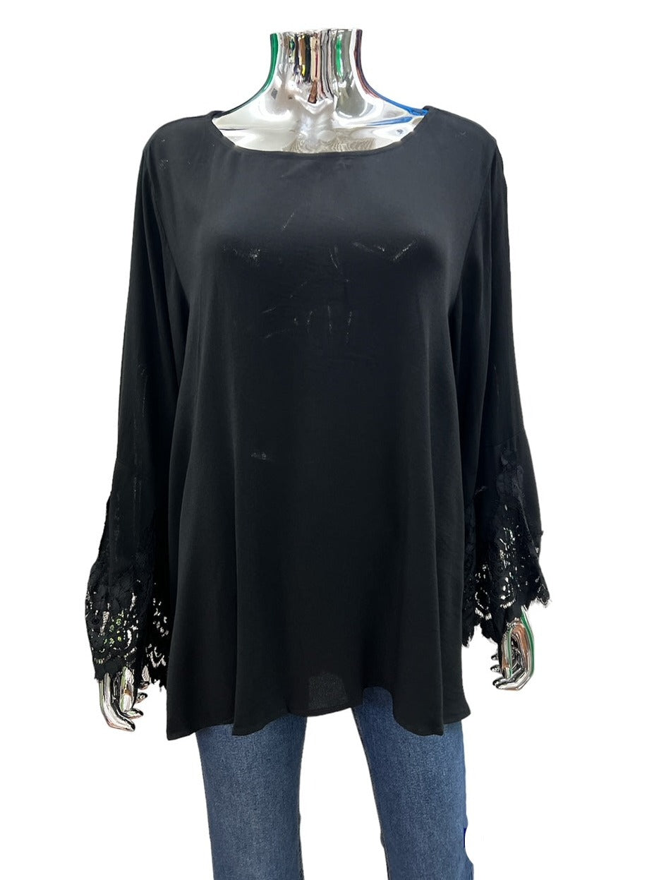 XW20227NC Black Lace Sleeve Detail Top - SALE
