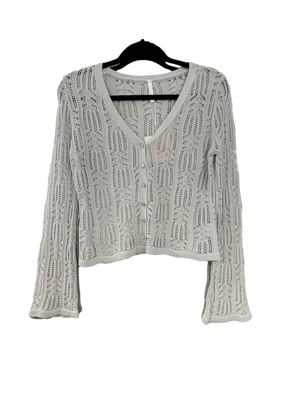 LA1372SS Silver Crochet Knit Cardi