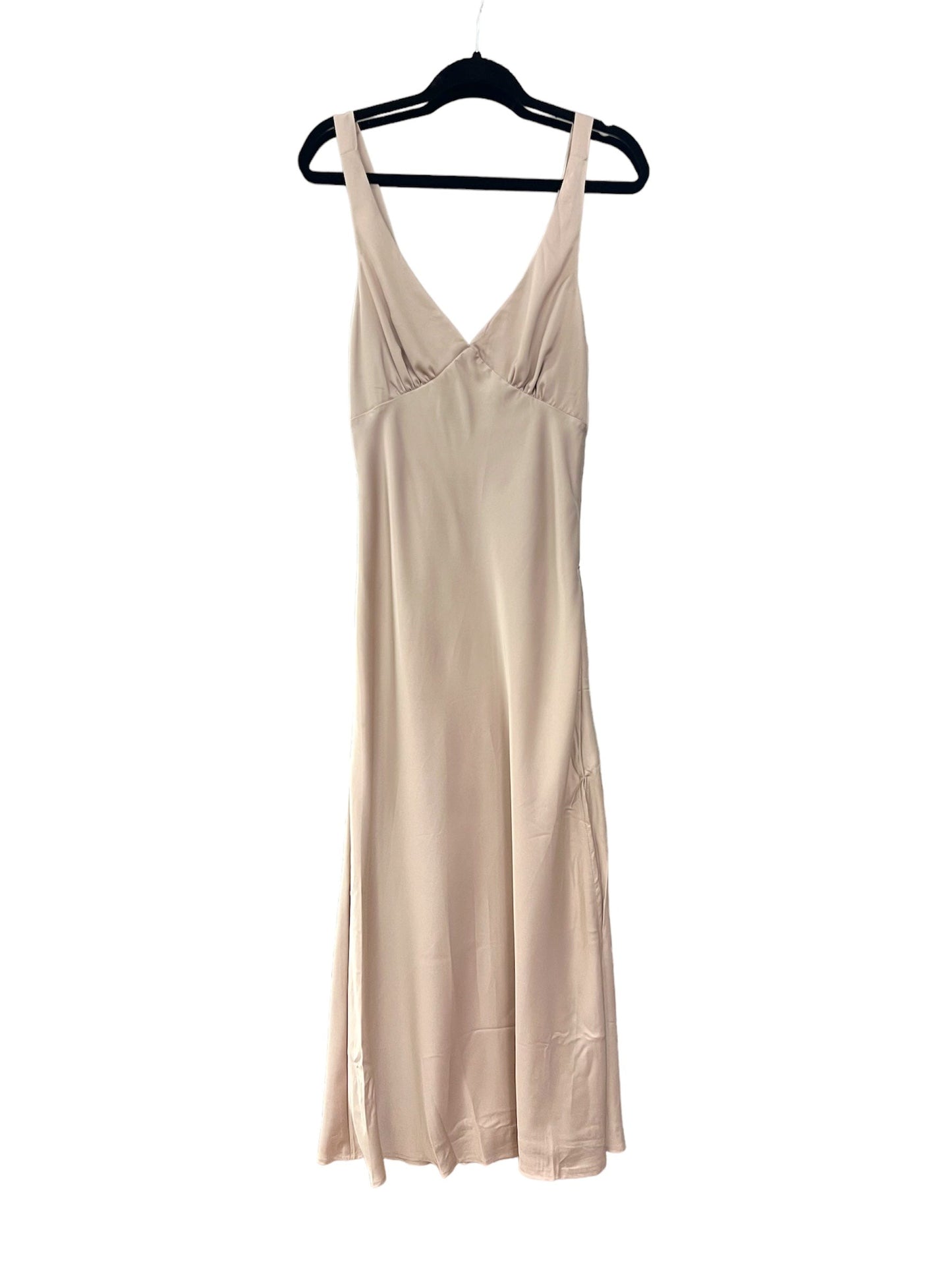 LA1522-1SS Satin Champagne Maxi Dress