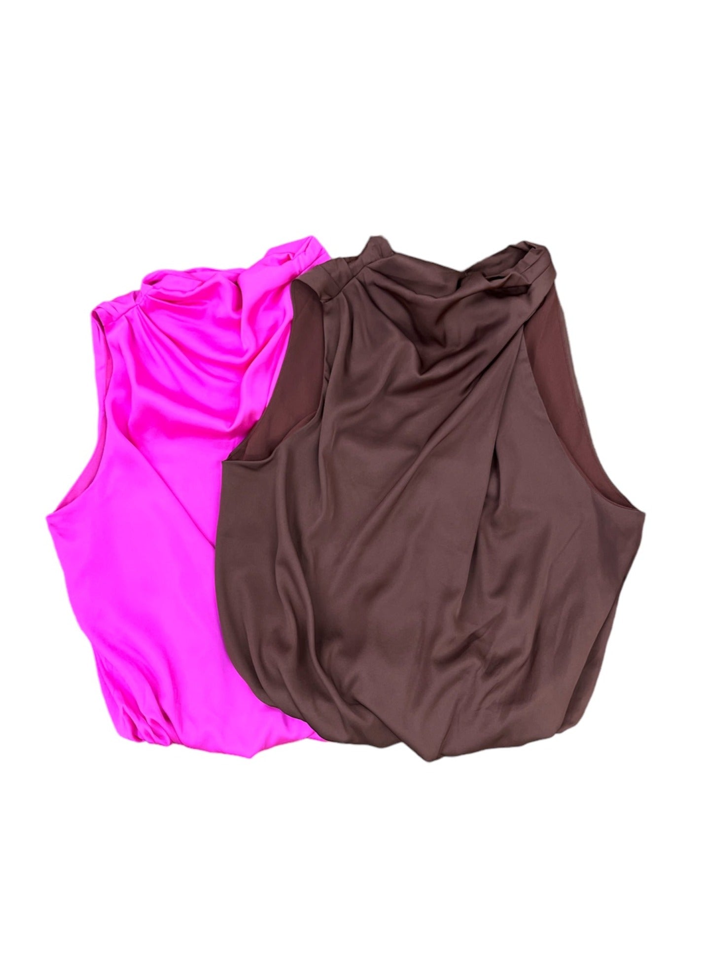 XW20748SS Asymmetrical Sleeve Cut Satin Top