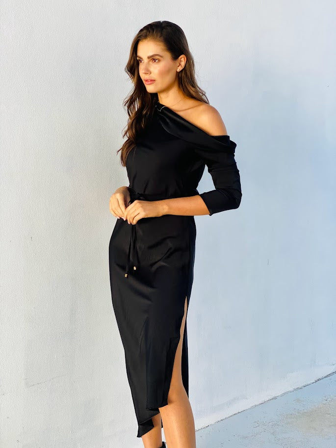 XW20667SS One-Shoulder Satin Dress - More Colours Available