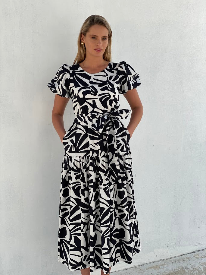 XW20773SS Open Back Bubble Sleeve Dress - More Colours Available