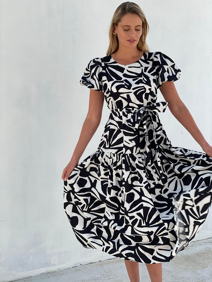 XW20773SS Open Back Bubble Sleeve Dress - More Colours Available