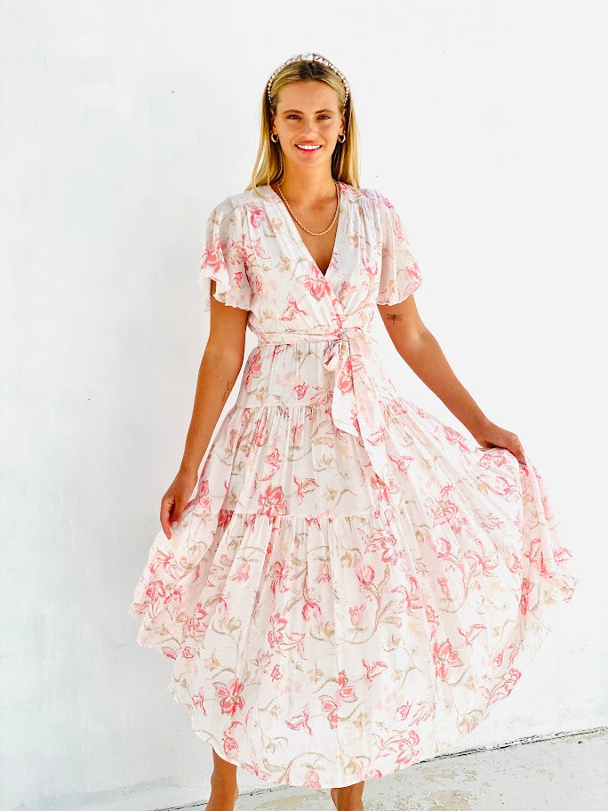 XW20796SS Floral Tiered Maxi Dress