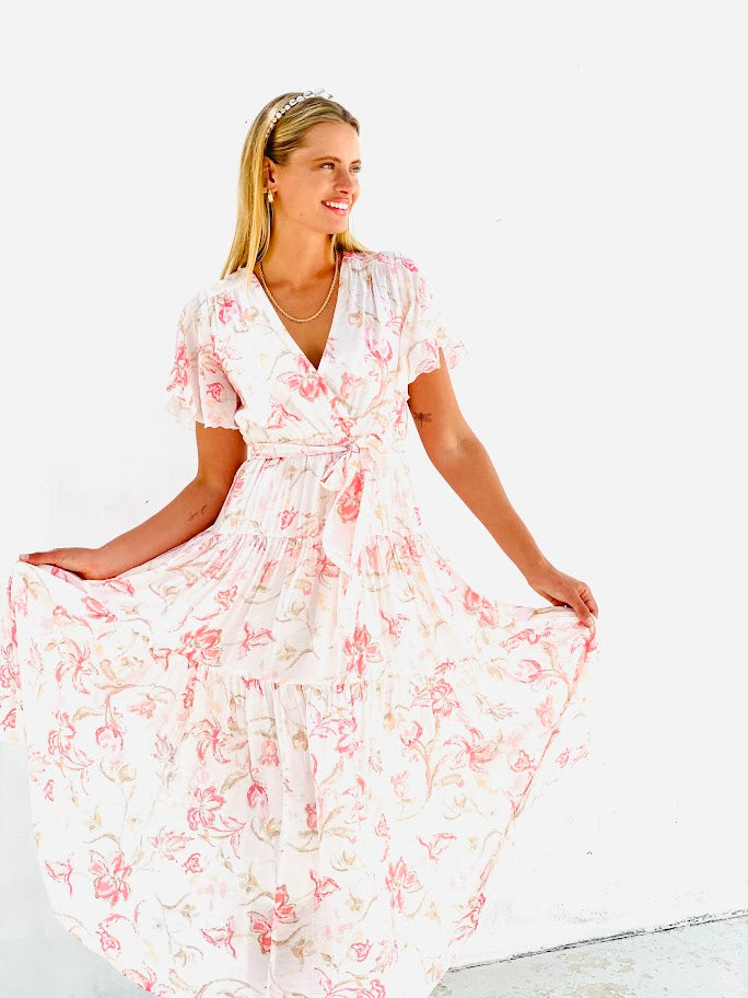 XW20796SS Floral Tiered Maxi Dress