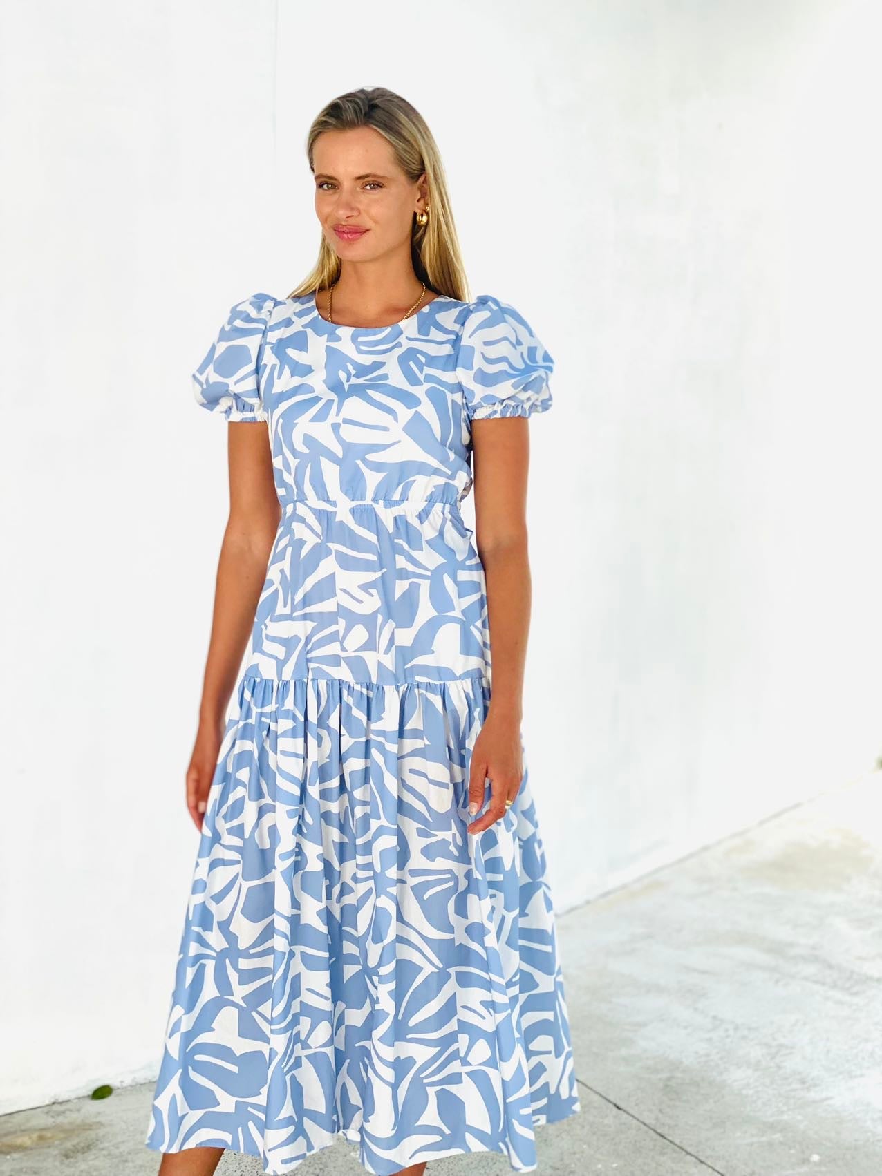 XW20773SS Open Back Bubble Sleeve Dress - More Colours Available