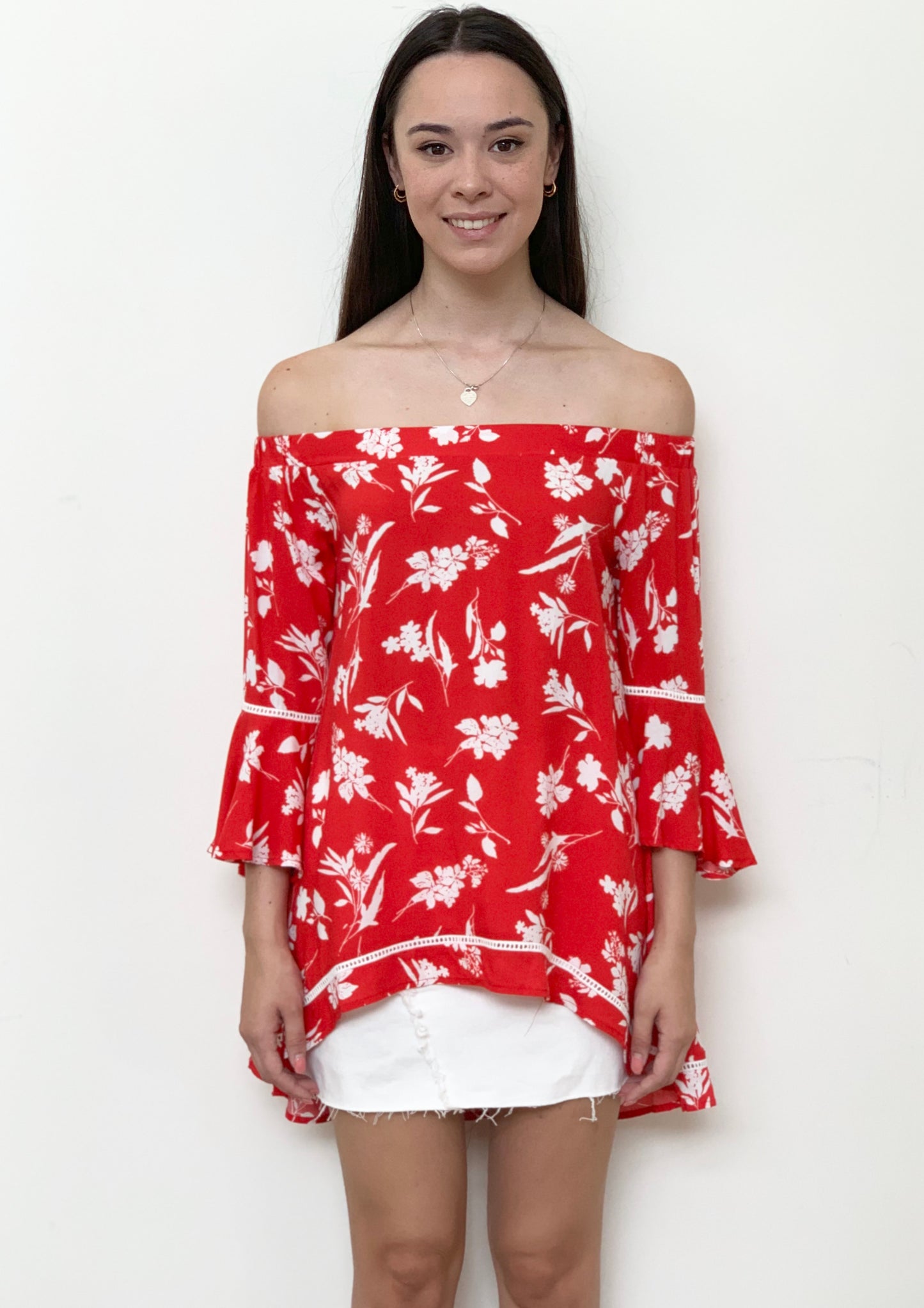 RV0261-2SS Off Shoulder White Floral Top (Pack)