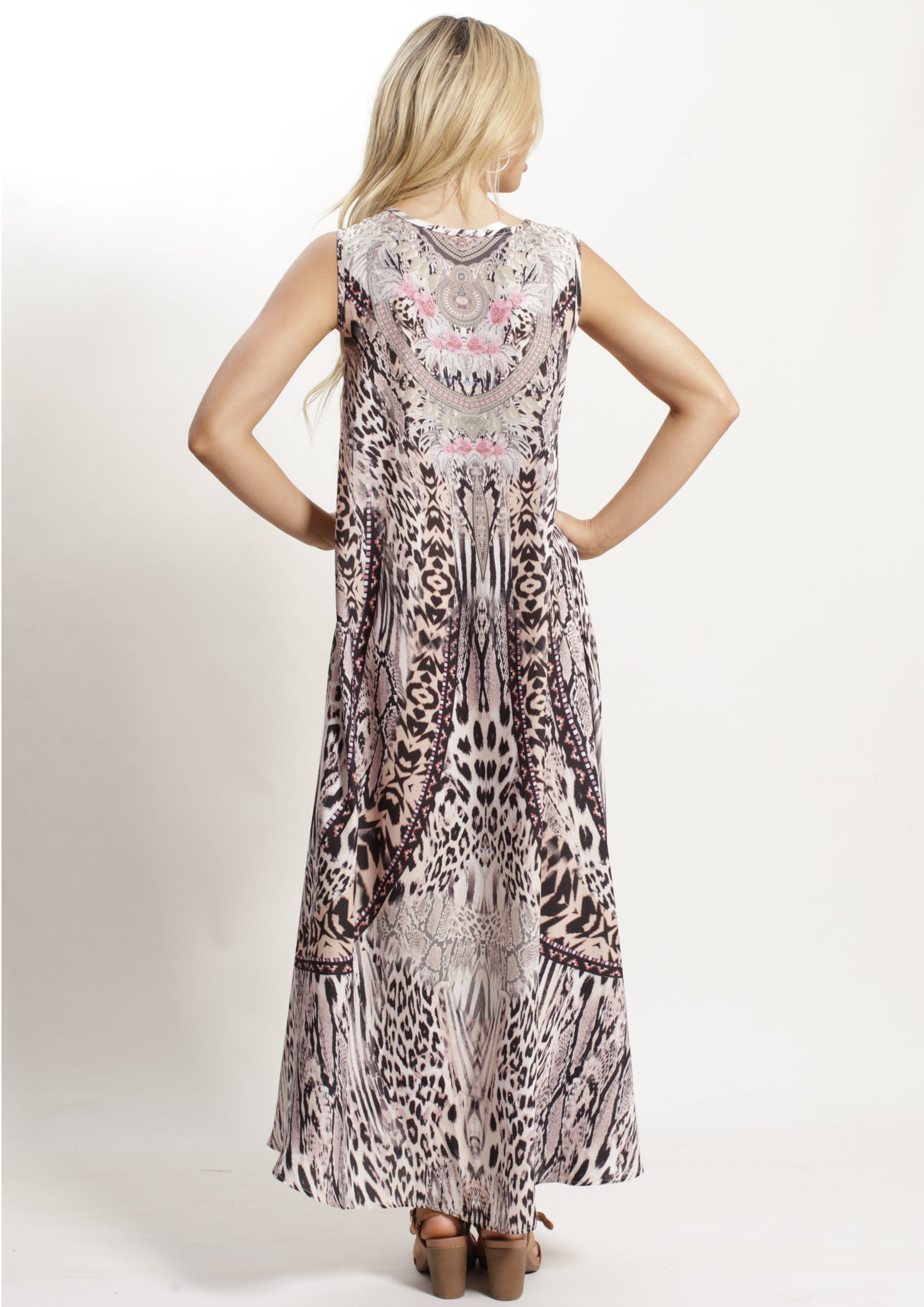 VY0260-1SS Pink Leopard Embellished Maxi Dress (Pack)