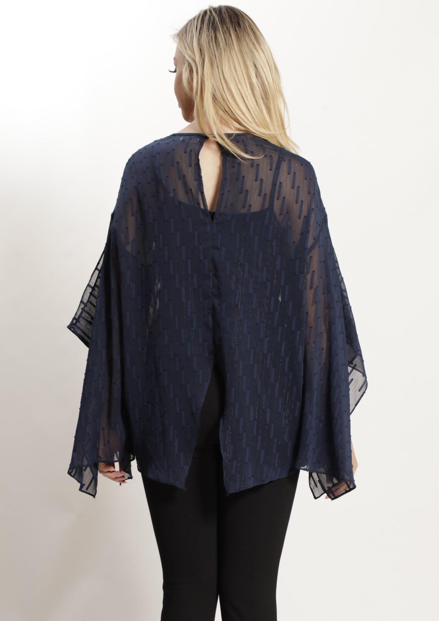 WA2162TB Navy Detailed Chiffon Top (Pack)