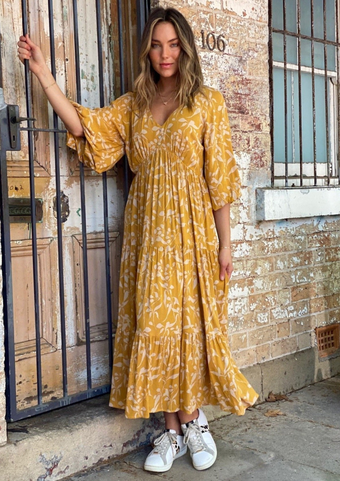 LA0783-1SS Yellow Floral Maxi Dress - Pack