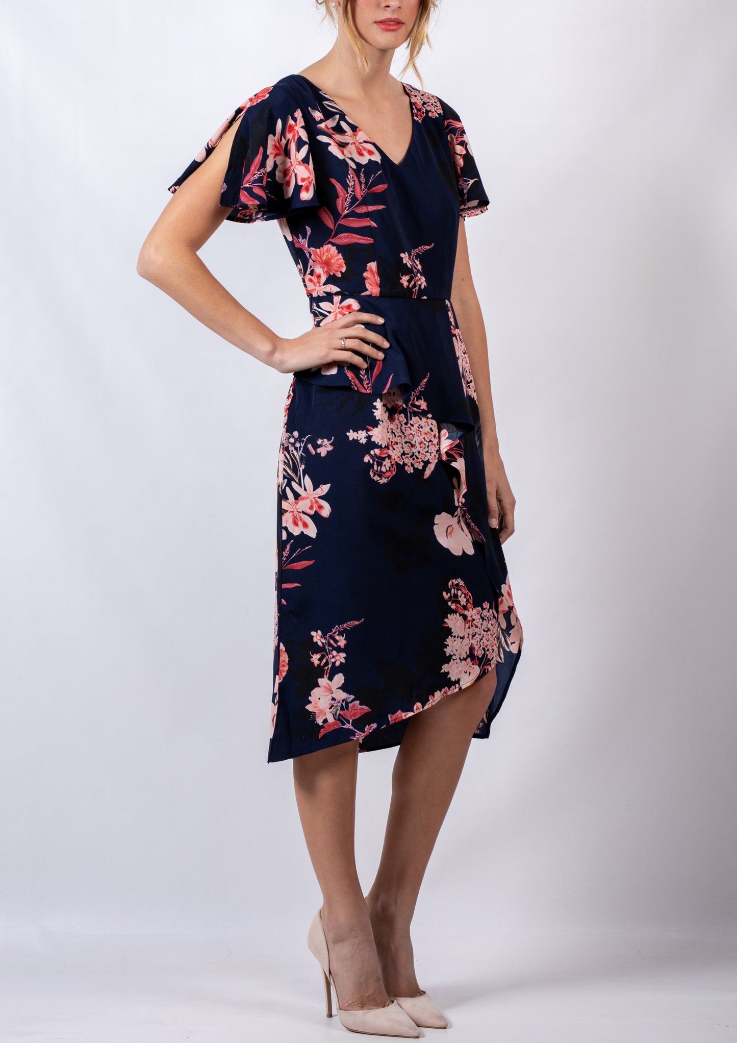 WA0248TB Floral Asymmetric Layered Dress (Pack)